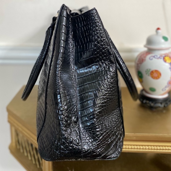 Brahmin Black Melbourne Croc Embossed Leather Tote - Picture 8 of 14